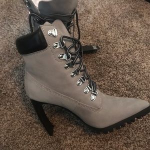 Dolls Kill Darker Wavs Snare Suede Pointed Toe Heeled Work Boots